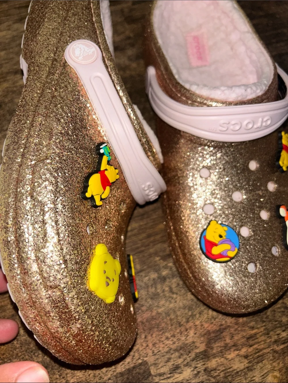 Children's Glitter Winnie the Pooh Lined One-Piece Clog - Pink/Gold